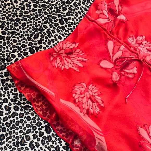 90s silk babydoll red floral top - Picture 3 of 7